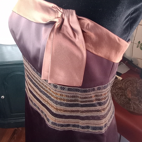 REDUCED! David's Bridal NWT Brown Strapless Sheath Brocade Bodice Copper Trim - Picture 4 of 16